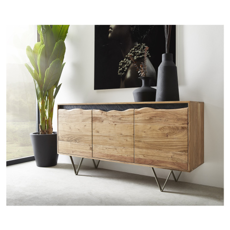 DELIFE Komoda Stonegrace 147x45 cm akácie přírodní 3 dvířka přírodní hrana