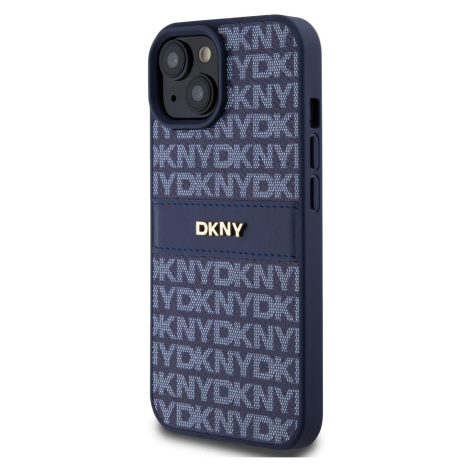 Zadní kryt DKNY PU Leather Repeat Pattern Tonal Stripe pro Apple iPhone 15, modrá