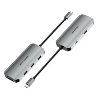 Vention 6-in-1 USB-C to HDMI / VGA / USB 3.0 x 3 / PD Docking Station 0.15M Gray Aluminum