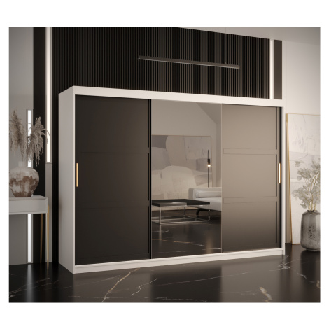 Šatní skříň Abi Ramiro 2 Barva korpusu: Bílá, Rozměry: 250 cm, Dveře: Černá + zrcadlo