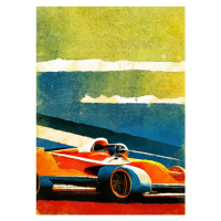 Ilustrace Formula 1 orange blue, Justyna Jaszke, 30x40 cm
