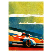 Ilustrace Formula 1 orange blue, Justyna Jaszke, 30 × 40 cm