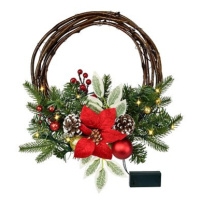 DOMMIO Věnec proutěný s červenou poinsetií 10 × LED, 30 cm