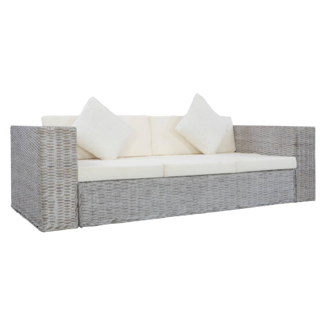 vidaXL 3místná pohovka s poduškami šedá přírodní ratan