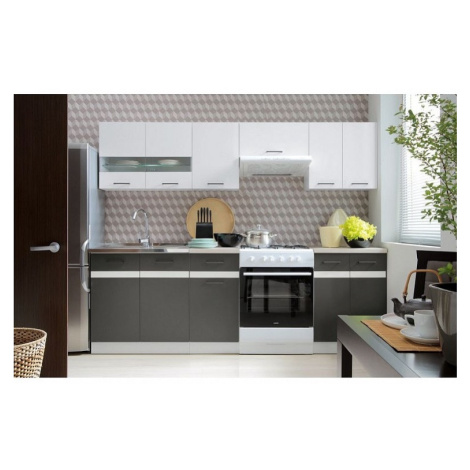 Kuchyně JAMISON 180/240 cm, korpus bílý/dvířka bílý lesk, šedý wolfram, PD beton Brw