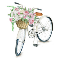 Ilustrace Watercolor White Bicycle With Beautiful Flower, Katrusya, (40 x 40 cm)