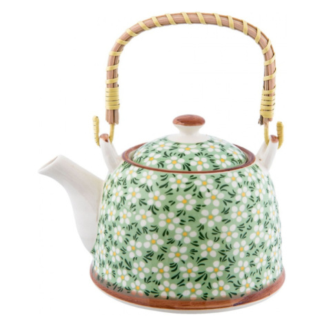 Keramická konvice na čaj se sítkem a zeleným květinovým motivem – 700 ml Clayre & Eef