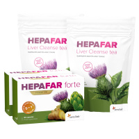 Sada pro ochranu jater: obsahuje 2x HEPAFAR forte a 2x HEPAFAR čaj – pro zdraví a detoxikaci jat
