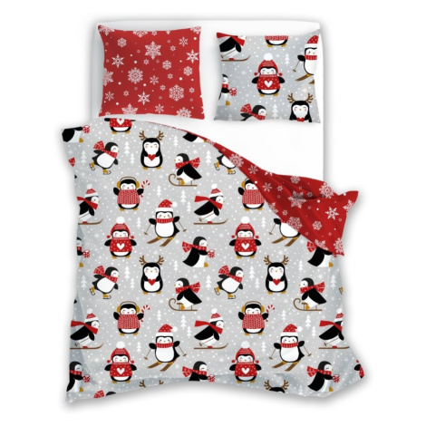 Faro Vánoční bavlněné povlečení Scandic 076 140x200 cm + 70x90 cm šedé/červené