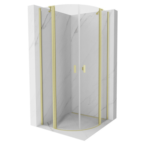 MEXEN MIST dveřní část čtvrtkruhová (2d2s) 90x90x200 cm 6mm zlatá kartáčovaná, čirá 8A32-090-090