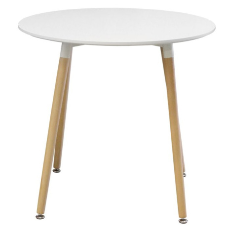 Kulatý jídelní stůl UNO — průměr 80 cm, buk, kov, bílá