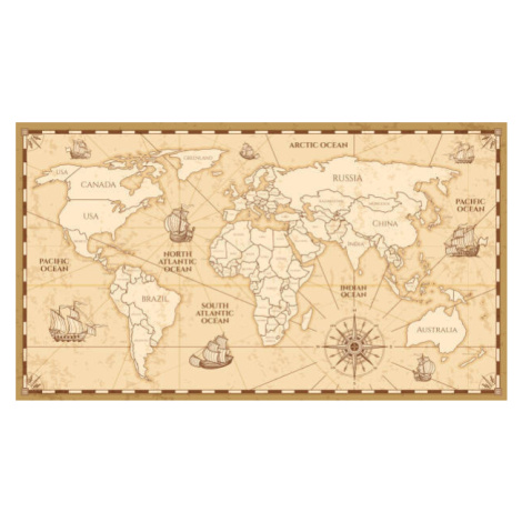 Mapa Vector antique world map with countries boundaries, MicrovOne, 40 × 22.2 cm