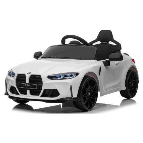 Elektrické autíčko BMW M4, bílé, 2,4 GHz dálkové ovládání, 12V baterie, 2x MOTOR Beneo