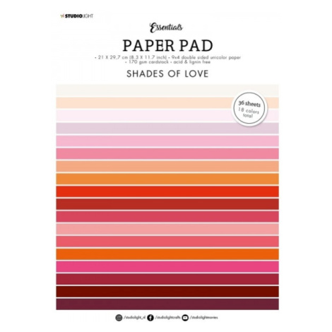 Blok barevných papírů Studio Light, A4 (36 listů) – odstíny červené a růžové Aladine