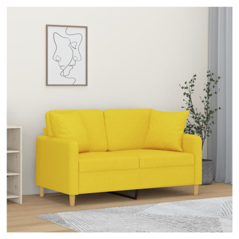 vidaXL 2místná pohovka s polštáři světle žlutá 120 cm textil