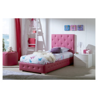 Estila Moderní designová jednolůžková čalouněná postel Raquel s růžovým koženým potahem s cheste