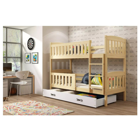 Dětská patrová postel KUBUS s úložným prostorem 90x200 cm - borovice Bílá BMS