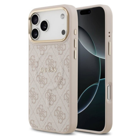Guess PU Leather 4G Gold Frame MagSafe kryt iPhone 17 Pro Max růžový