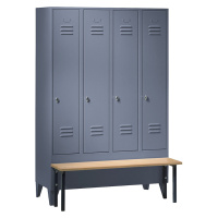 Wolf Šatní skříňka s představnou lavicí, plnostěnné dveře, šířka oddílu 300 mm, 4 oddíly, modroš