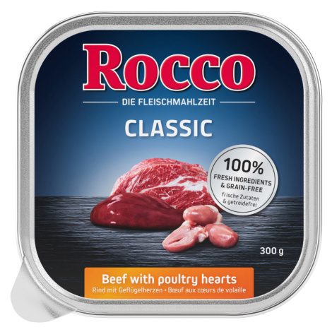 Rocco Classic mističky 9 x 300 g - 8 + 1 zdarma - hovězí s drůbežími srdíčky