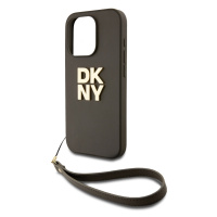 Zaní kryt DKNY PU Leather Stack Logo Wrist Strap pro Apple iPhone 14 Pro Max, zelená