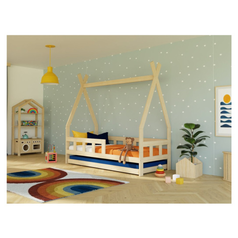 Benlemi Dětská teepee postel FENCE 4v1 ze dřeva se zábranou a přistýlkou Zvolte barvu: Světle mo