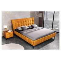 Estila Designová manželská manželská postel Velouria s hořčivě žlutým sametovým čalouněním 160x2