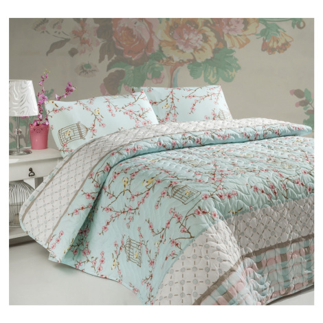 L'essentiel Sada 2 ks bavlněného povlečení 200x220 cm + 50x70 cm Birdcage tyrkysová