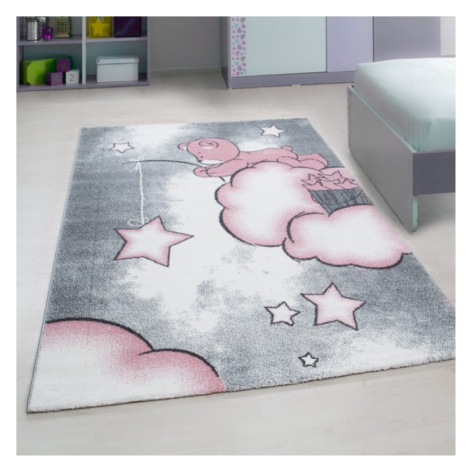 ELIS DESIGN Dětský koberec - Medvídek a hvězdy barva: šedá x růžová, rozměr: 80x150 Elisdesign