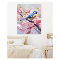 Obrazy na stěnu - Strom jabloně a ptáček Rozměr: 40x50 cm, Rámování: vypnuté plátno na rám