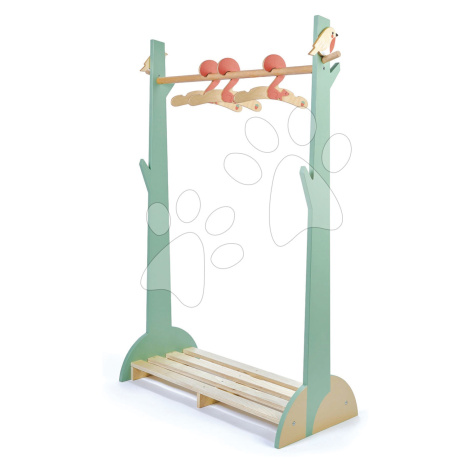 Dřevěný dětský šatník Forest Clothes Rail Tender Leaf Toys s 3 ramínky a ptáčky