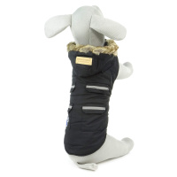 Vsepropejska Lexa bunda pro psa s kapucí a kožíškem Barva: Černá, Délka zad (cm): 29, Obvod hrud