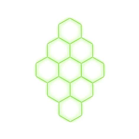 Escape6 Kompletní LED hexagonové svítidlo zelené, rozměr 9 elementů 246 × 386 cm