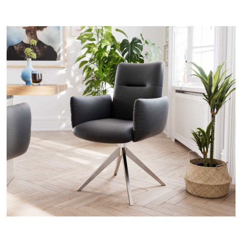 DELIFE Jídelní židle Jova-Flex s područkami pravá kůže černá široká kovová podnož z nerezové oce