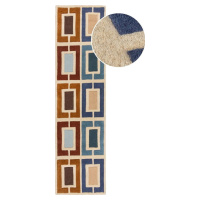 Modro-oranžový ručně tkaný vlněný běhoun 60x230 cm Retro Blocks – Flair Rugs