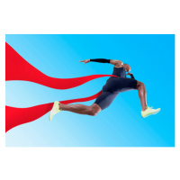 Fotografie Athlete running through red ribbon, We Are, 40 × 26.7 cm