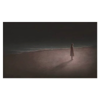 Ilustrace Woman alone with night sea, Jorm Sangsorn, 40 × 24 cm