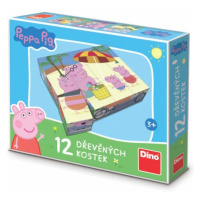 Dřevěné kostky Prasátko PEPPA PIG, 12 kostek