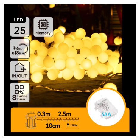 B.V. -LED Venkovní  řetěz 25xLED/3xAA/8 funkcí 2,8 m IP44 teplá bílá B10303K4F