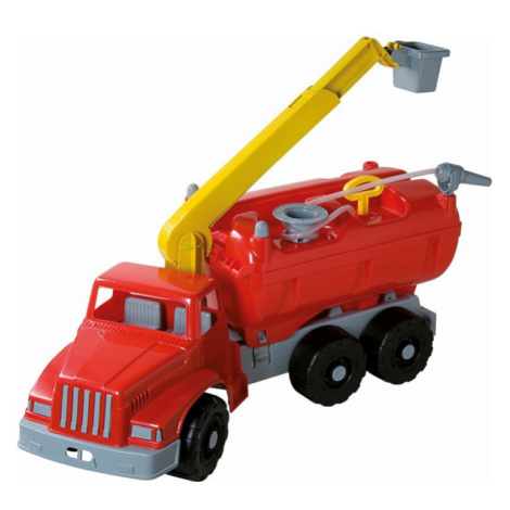 Androni Giant Trucks hasičký vůz s plošinou a funkční stříkačkou - délka 74 cm, nosnost 100 kg