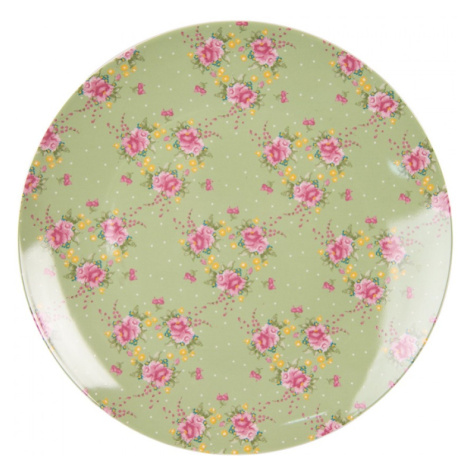Zelený porcelánový jídelní talíř s květy Cheerful Birdie – 26x2 cm Clayre & Eef