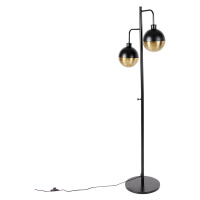 Průmyslová stojací lampa černá s mosazným 2-světlem - Haicha