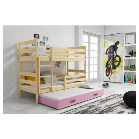 Dětská patrová postel ERYK s výsuvným lůžkem 80x160 cm- borovice Růžová BMS