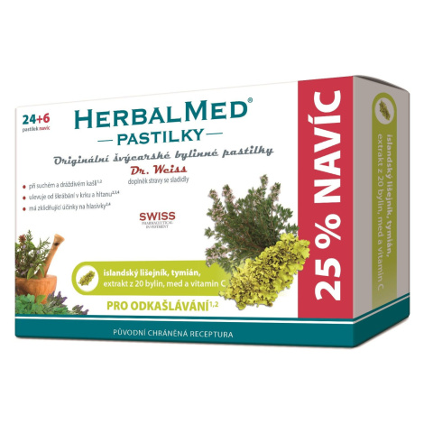 Dr. Weiss HerbalMed Islandský lišejník + tymián + med + vitamin C 24+6 pastilek