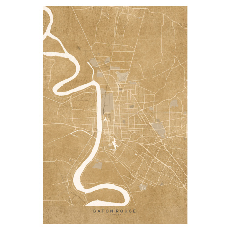 Mapa Map of Baton Rouge, LA, in sepia vintage style, Blursbyai, (26.7 x 40 cm)