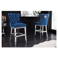 Estila Sametová barokní barová židle Modern Barock v tmavě modré barvě na nerezových nožičkách 1