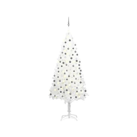 Umělý vánoční stromek s LED diodami a sadou koulí bílý 240 cm SHUMEE
