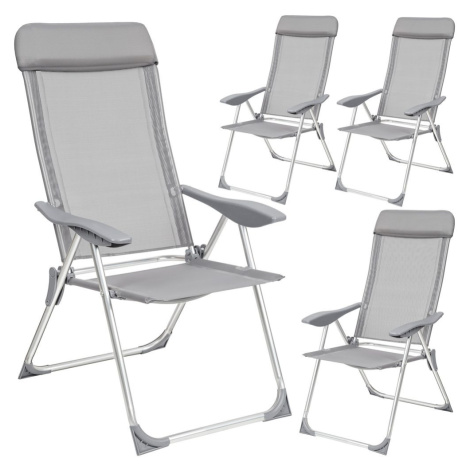tectake 402181 4 zahradní židle s podhlavníkem - šedá šedá hliník