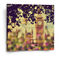 Sablio Obraz Londýn Big Ben Flowers - 50x50 cm