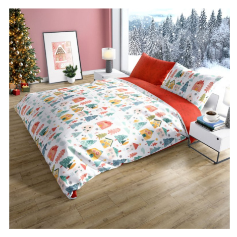 FARO Vánoční bavlněné povlečení 220x200 + 2 x 70x80 cm - Vánoční domečky